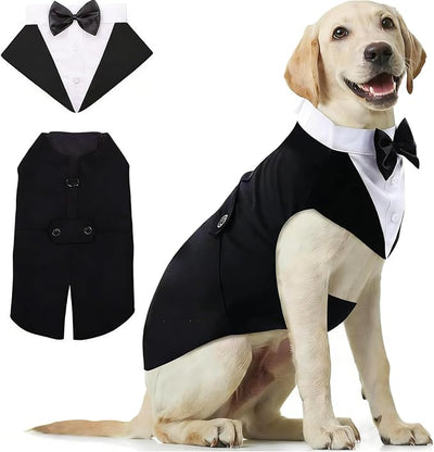 2 Pack Dog Tuxedo and Bandana Set, Pet Costume Formal Party Suit, Dog Clothes for Small Medium Large Dogs, Dog Prince Bow Tie Shirt Dog Wedding Attire for Golden Retriever Samo Bulldogs (Black, 3XL)