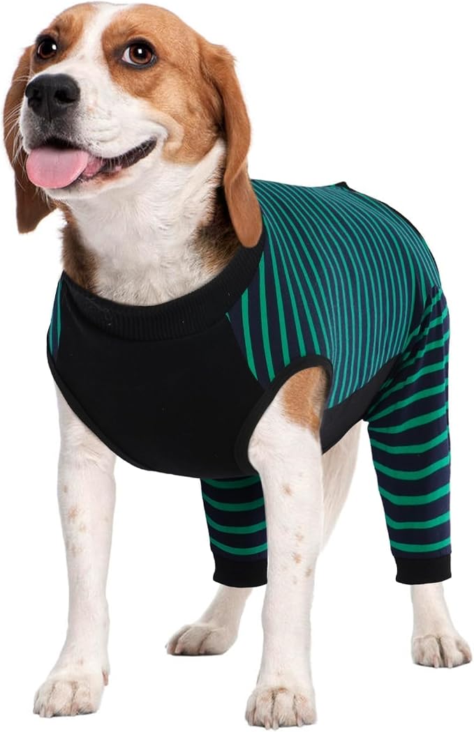 Kuoser Dog Recovery Suit with Anti Licking Rear Leg Sleeve, Green M | Abdominal Dog Surgical Suit with Pants Cover Protect Wounds, Dogs Elbow Protector Soft Pet Surgery Onesie Cone Alternative