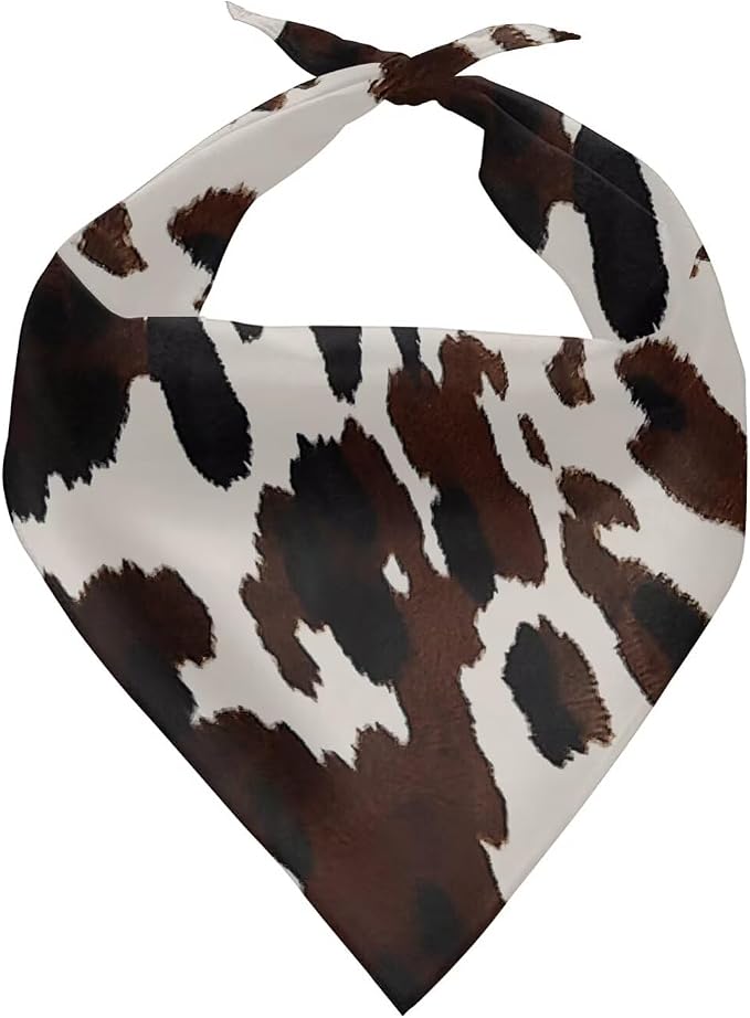 KEIAHUAN Brown Cow Pattern Bandana Dog Scard Reversible Triangle Kerchief Bandanas Pet Scarf Adjustable&Washable Kerchief Set Accessories