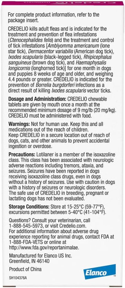 Credelio Quattro / Credelio Quattro-CA1 Dog Flea & Tick Treatment + Heartworm & Parasite Coverage, 6.1-12 lbs (1 Chewable Tablet)