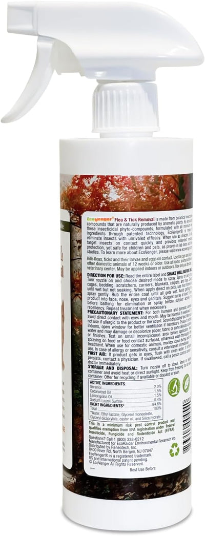 EcoVenger Flea & Tick Removal Spray 16oz for Dogs and Cats | Fleas, Mites, Ticks & Mosquitoes, Eliminates+ Repels+ Housekeeping, Indoors/Outdoors, Plant-Based Formula