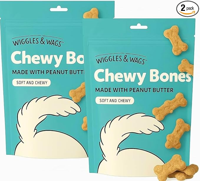 Wiggles & Wags Chewy Bones Dog Treats, Peanut Butter, Soft and Chewy, 2 Pack