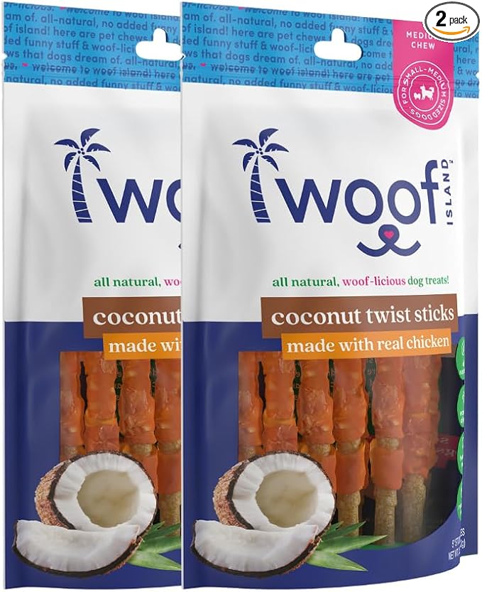 5" Coconut Chews - Premium, All Natural Coconut Dogs Treats - Healthy Puppy Treats & Vitamin Rich Rawhide Free Pet Chews - (with Real Chicken - 2 Pack)