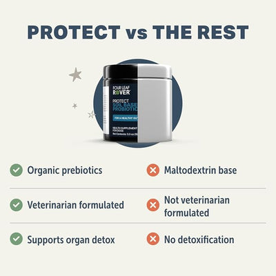 Four Leaf Rover Protect - Probiotics for Dogs - Veterinarian Formulated - with Natural Prebiotics and Antioxidants - Detoxification & Gut Health - 30 Day Large Dog Supply