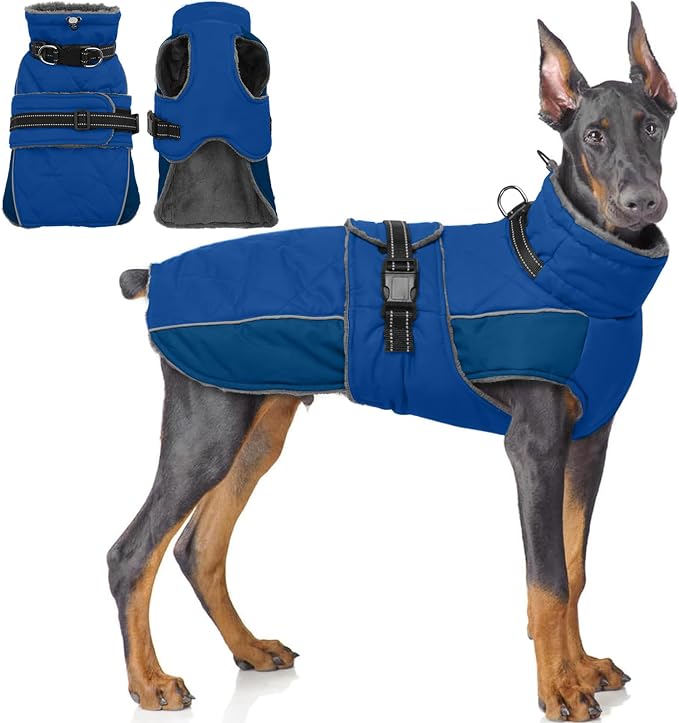 QBLEEV Warm Dog Jacket - Reflective, Adjustable Winter Coat with Turtleneck for Cold Weather, Waterproof Fleece Snowsuit for Small, Medium, Large Dogs