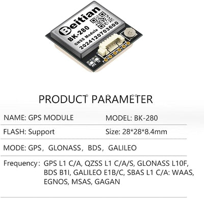 9th Generation Beidou GPS Module Antenna GNSS Racing Drone Flight Controller FPV Unmanned Aerial Vehicle Fixed-Wing BK Series (BK-280)