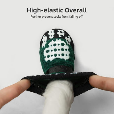 PUPTECK Anti-Slip Dog Socks with Double Sides Grips for Small Medium Large Dogs Hardwood Floors Prevents Licking, Dog Shoes for Hot Pavement Traction Control for Senior Dogs, Dark Green, XL