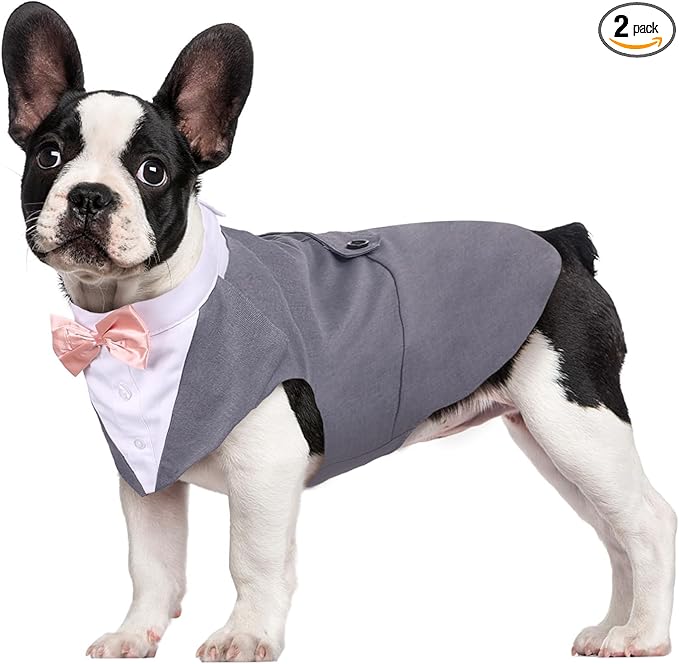 Kuoser Dog Tuxedo Dog Suit and Bandana Set, Dogs Tuxedo Wedding Party Suit, Doggy Prince Bow Tie Shirt Formal Pet Wedding Attire for Large Medium and Small Dogs Golden Retriever Samo Bulldogs