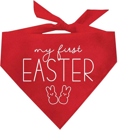 My First Easter Dog Bandana | 100% Cotton Adjustable Triangle | Made in USA | Easter Bunny | Egg Hunt| Funny Outfit Prop Photoshoot |Red, One Size (392)