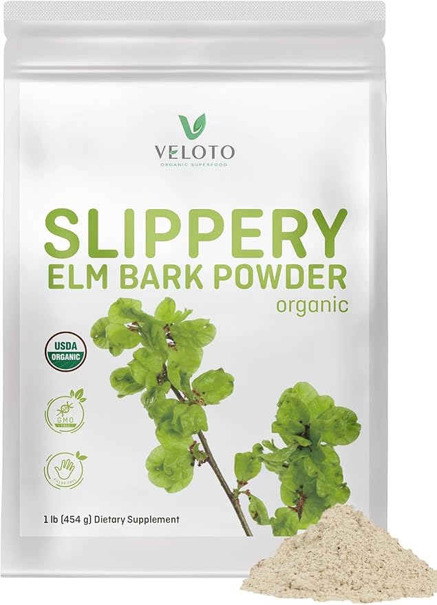 VELOTO Organic Slippery Elm Bark Powder, 1 Pound, Pure Slippery Elm Inner Bark Powder, Natural Vegan Herbal Supplement for Soothing Throat Digestive Health, Gluten-Free, No Contaminated, No GMOs, 454g