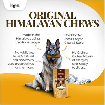 Dogsee Himalayan Yak Chew with Peanut Butter 1lb (Large - 4 Chews) 60% Protein, Support Muscle Growth in Dogs Fights Plaque & Tartar Dog Treats Healthy Dog Chews for Teeth Cleaning