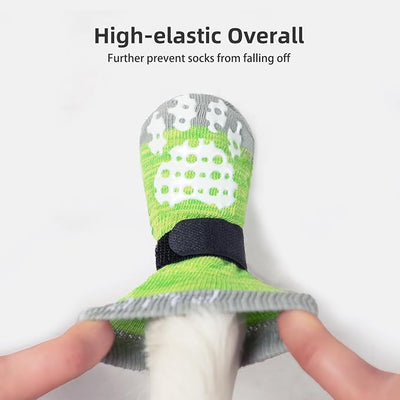 PUPTECK Anti-Slip Dog Socks with Double Sides Grips for Small Medium Large Dogs Hardwood Floors Prevents Licking, Dog Shoes for Hot Pavement Traction Control for Senior Dogs, Fluorescent Green, M
