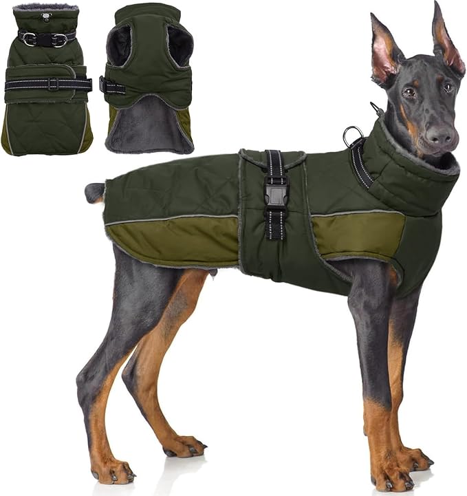 QBLEEV Warm Dog Jacket - Reflective, Adjustable Winter Coat with Turtleneck for Cold Weather, Waterproof Fleece Snowsuit for Small, Medium, Large Dogs