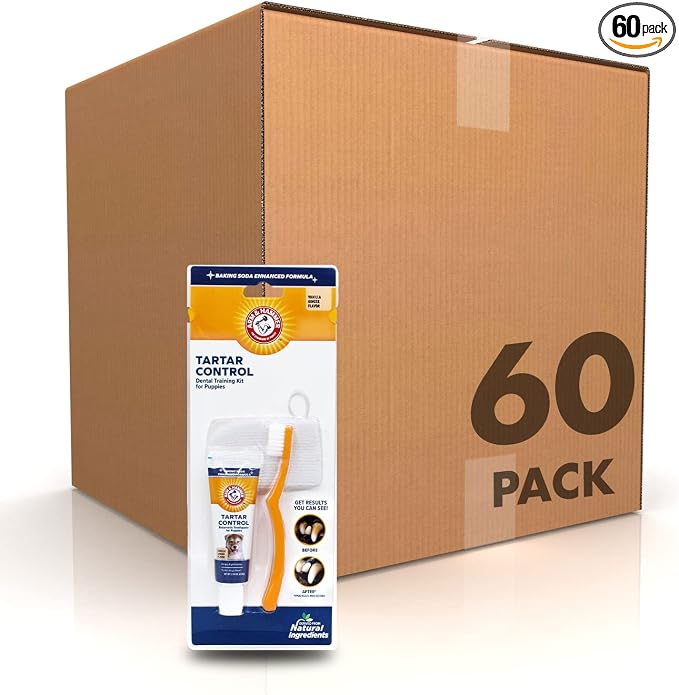 Arm & Hammer for Pets Tartar Control Dental Training Kit for Puppies, Includes Dog Toothbrush, Toothpaste & Fingerbrush for Puppy Dental Health, Vanilla Ginger Flavor, 0.84 Oz - 60 Pack