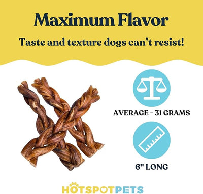Braided Bully Sticks for Dogs - 6 Inch (5 Pack) - Rawhide Free | All Natural Long Lasting, Low Odor, Twisted Beef Pizzle Dog Chew Treats - Grain Free Fully Digestible