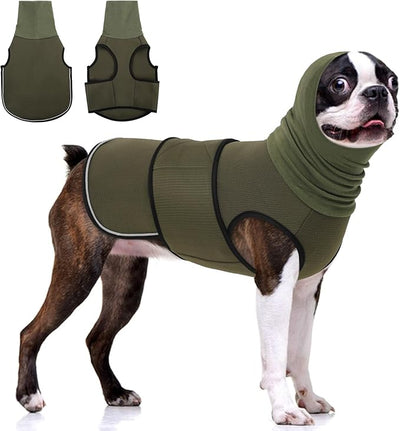 KOESON Dog Calming Vest with Soft Ear Wrap, Breathable Dog Thunder Jacket with Adjustable Hook & Loop, Reflective Puppy Anxiety Relief Jacket for Fireworks, Thunder, Travel, Separation, Army Green XS
