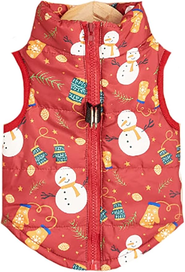 Winter Waterproof Windproof Reversible Dog Vest Coat Warm Dog Vest for Cold Weather Dog Down Jacket for Small Medium Dogs Y-2-snowmen, XS(Back:9.0'', Chest:13.5'', 3.0-5.0lbs)