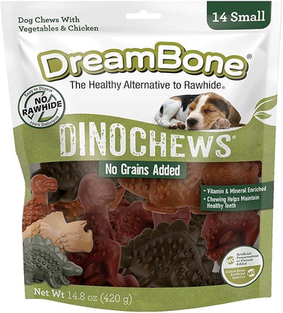 Dreambone Small Dinochews, Grain Free Dog Chews, 14 Count (Pack of 24)