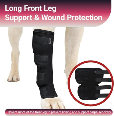 Long Front Leg Brace for Dogs – Anti-Lick Sleeve & Carpal/Wrist Support for Sprains, Arthritis, Wound Protection & Injury Recovery – Soft Adjustable Compression Wrap for Left or Right Front Leg Medium