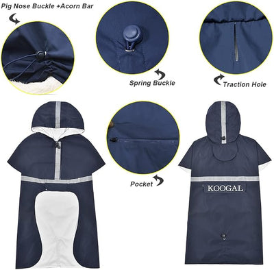 Hooded Pet Dog Raincoat for Small Sized Apparel Poncho Waterproof,Dog Clothes,Dog Jacket, Dog Raincoats Jacket for Small Sized Dogs(Navy Blue,2XL)