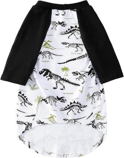 Dog Dinosaur T Shirts Black Long Sleeve White Shirt Pajamas Pets Soft Cotton Apparel Clothes for Extra Large Dogs, XL