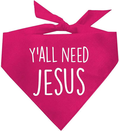 Y'all Need Jesus Christmas Easter Religious Dog Bandana (159 Hot Pink, X-Small)