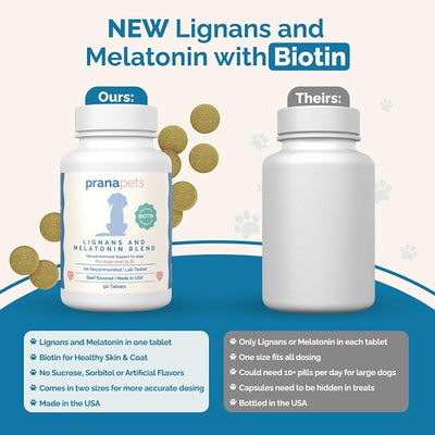 PranaPets Lignans & Melatonin with Biotin Blend Naturally Aids in Relieving Symptoms of Cushing’s in Dogs Over 25 lb | Promote Healthy Balance & Overall Well-Being