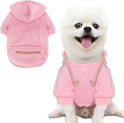Jecikelon Dog Hoodies for Small Dogs with Zipper Pocket, Soft Fleece Puppy Clothes with Rope Hat, Warm Winter Outfits Cold Weather Coats, Cute Sweatshirt Chihuahua Costume (Pink2, X-Large)