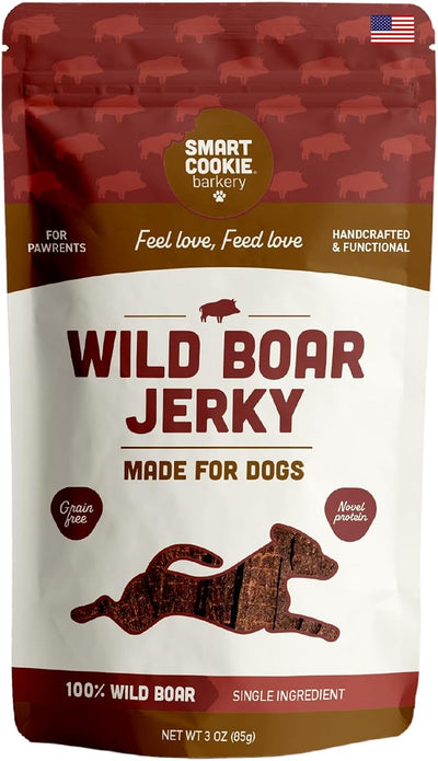 Smart Cookie 100% Wild Boar Jerky Dog Treats - Single Ingredient Hypoallergenic Training Treat Strips for Dogs and Puppies with Sensitive Stomachs - 100% Boar Meat, Grain Free, Made in USA - 3oz