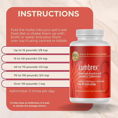 Lumbrex Joint Pain and Stiffness Relief Supplement for Dogs by Gold Standard Herbs, All Natural Angelica Root and Loranthus, 250 gram Powder