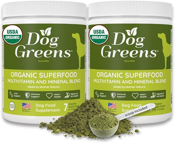 Organic Dog Multivitamin Supplement (12 oz) | Dog Greens Powder - Human Grade Superfoods, adds Essential Vitamins & Minerals to Balance a Homemade Diet, Kibble, Vegan or Raw Food (2 Pack)