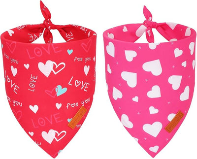 PTDECOR Valentine Dog Bandana, Red Pink Love Heart Design Reversible Pet Scarf, Triangle Valentine Bandanas for Medium Large Dogs (Large)