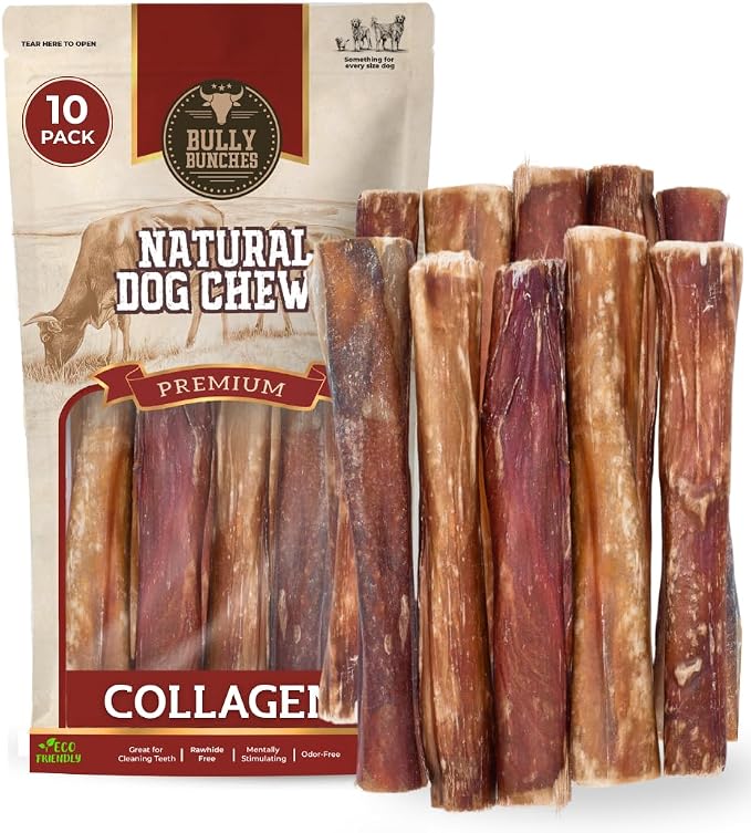 Bully Bunches Collagen Wrapped in Beef Bully Stick | Consistently Sized, All-Natural, Long Lasting Dog Chew | Dental Stick for Avid Chewers (6 Inch, 10 Pack)