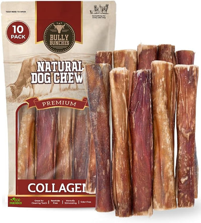 Bully Bunches Collagen Wrapped in Beef Bully Stick | Consistently Sized, All-Natural, Long Lasting Dog Chew | Dental Stick for Avid Chewers (6 Inch, 10 Pack)