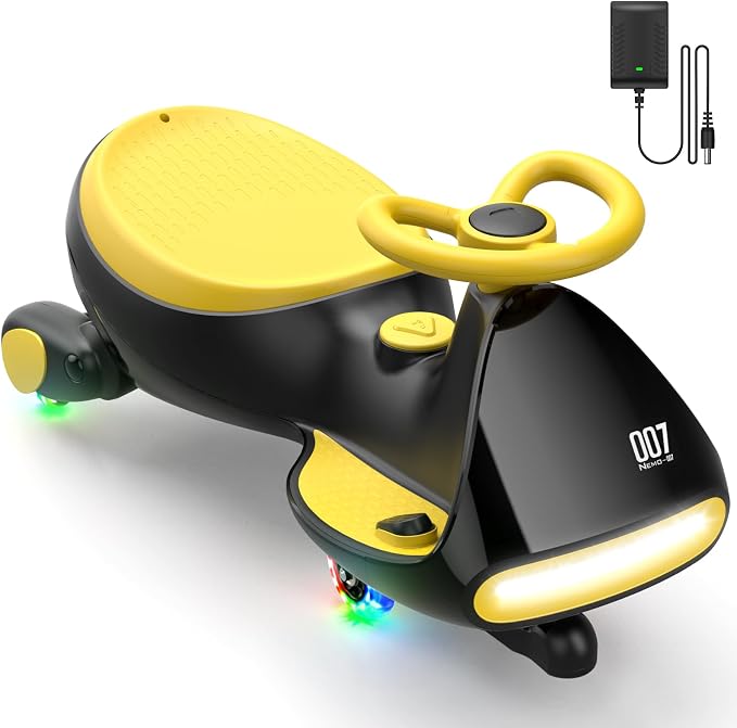 FanttikRide N7 Pro Electric Wiggle Car with Pedal, Rechargeable Battery, CyberWiggle, 2 in 1 Swing Car, 2 Speeds Max 4 Mph, Anti-Rollover, Flashing Wheels, Bluetooth, Ages 3+, 150 Lbs,Yellow