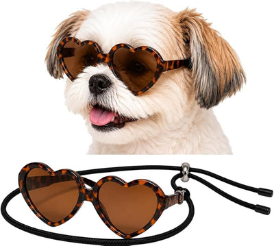 G016-1 Dog Pet Heart Costume Sunglasses for Small to Medium Breed (Up to 15 lbs, Heart Tortoise Brown)