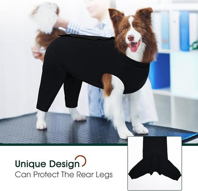 Kuoser Dog Recovery Suit with Anti Licking Rear Leg Sleeve, Black 2XL | Abdominal Dog Surgical Suit with Pants Cover Protect Wounds, Dogs Elbow Protector Soft Pet Surgery Onesie Cone Alternative