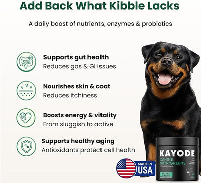 Canine NutriGreens - Natural Dog Vitamins & Probiotics for Dogs. No Messy Powder. Includes Spirulina, Kelp & Antioxidant Berry Mix. 6-in-1 Dog Supplements & Vitamins Chews. Super Greens for Dogs.