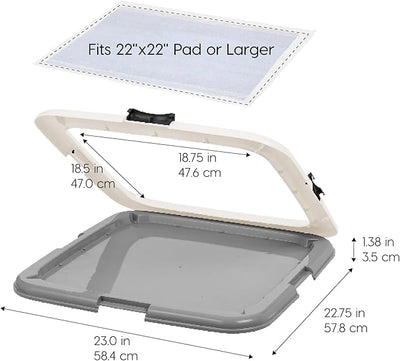 IRIS USA Pee Pad Holder for Dogs and Puppies, Potty Training Tray with Secured Latches, Non-Skid Feet, Leak Protection, Easy Clean Surface, Fits 22"x 22" Puppy Pads Size or Larger, Dark Gray