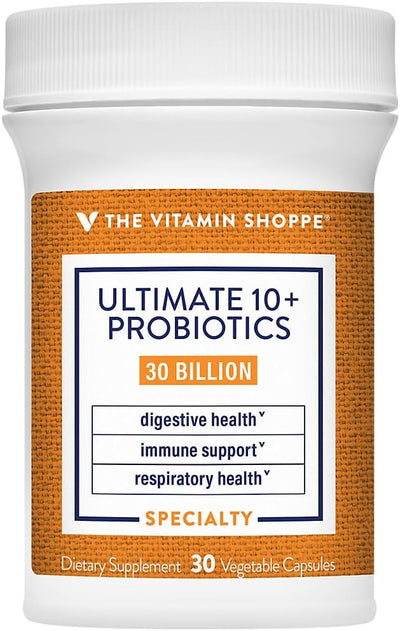 The Vitamin Shoppe Ultimate 10+ Probiotics 30 Billion CFU - 10 Probiotic Strains for Digestive Health, Immune & Gut Support (30 Vegetable Capsules)