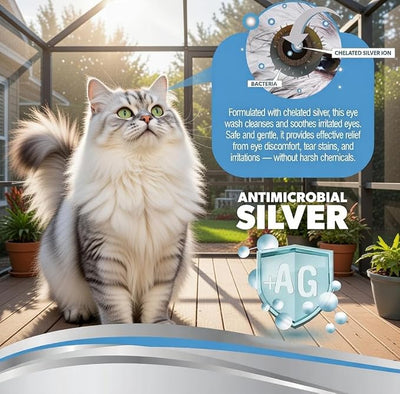 PetSilver Eye Drops for Dogs and Cats - Natural Dog Eye Wash - Relief for Inflammation & Irritation - Pet Eye Cleaner and Tear Stain Remover - Patented Silver Formula - Made in the USA - 4 fl oz