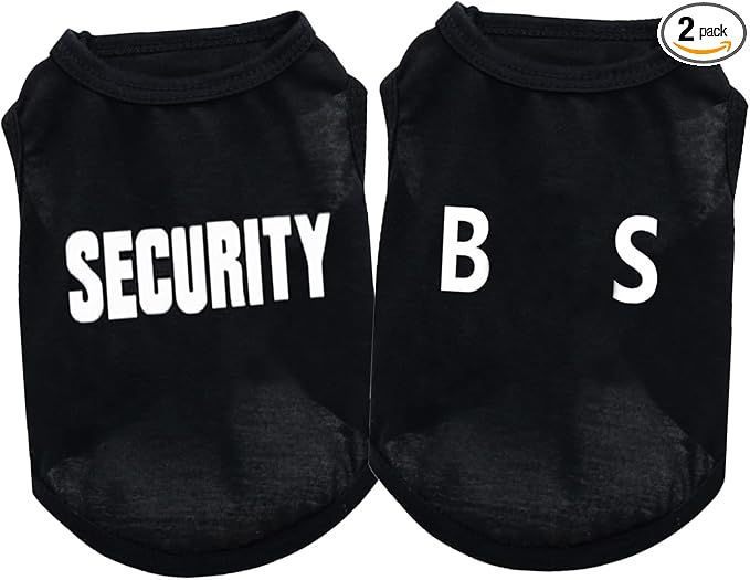 2Pack Dog Security Costume Cotton Dog Shirt for Small Dog Boy Pet Clothes Security Puppy Black Vest T-Shirts Cat Top Tee Breathable Stretchy