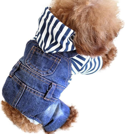 SILD Pet Denim Jumpsuit Dog Jeans Hoodies Cool Blue Coat Medium Small Dogs Classic Jacket Puppy Blue Vintage Washed Vests (XXL)