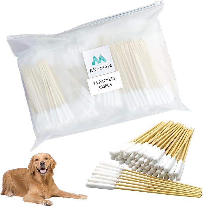 Dog Ear Swabs Bulk Pack 800 Count – 6 Inch Bamboo Cotton Swabs for Dogs & Cats, Lint-Free Large Absorbent Heads for Professional Grooming & Multi-Pet Homes, Refill Pack (16 Resealable Packs)