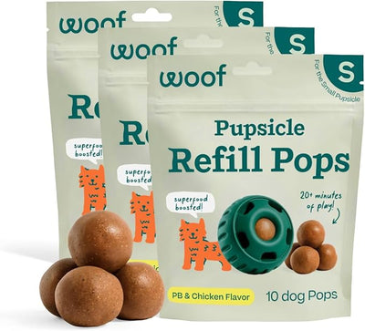 WOOF Pupsicle Refill Pops, Delicious Long Lasting Dog Treats, Pre-Made Pupsicle Refills for Dogs, Wholesome Ingredients, Low-Mess Chicken Pet Treats - Small Pops - 10 Count - 3 Pack