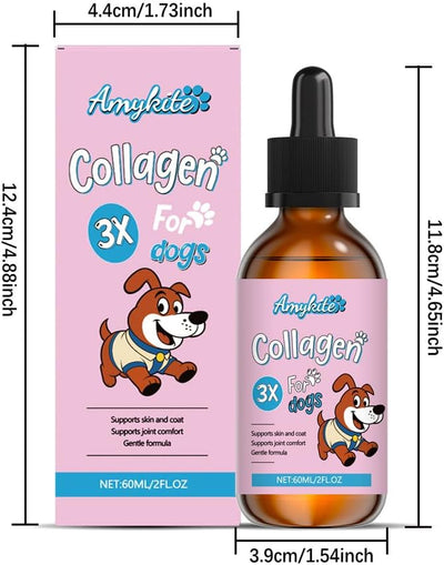 Liquid Collagen for Dogs, Dog Collagen Drops Supplement with Type I, II, III Collagen, Hyaluronic Acid, Glucosamine Hydrochloride Supports for Skin & Coat, Hips & Joints Healthy Collagen, 60ML/2FL.OZ