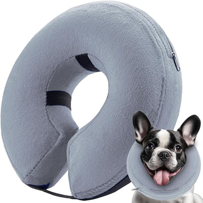 Inflatable Dog Cone Collar (L Size), Soft Dog Cone Blow-up Protective Recovery Collar, Pet Donut Collar, Comfy E-Collar After Surgery for Medium Large Dog to Prevent Biting Licking, Grey