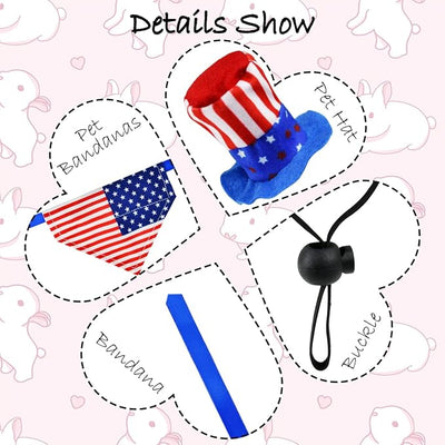 4 Pcs Pet Independence Day Costume Pet 4th of July Guinea Pig Hat and Bandana Uncle Sam Rabbit Hat American Flag Small Animals Hat Bandana Triangle Bib Scarf with Stars and Stripes Pattern (L)
