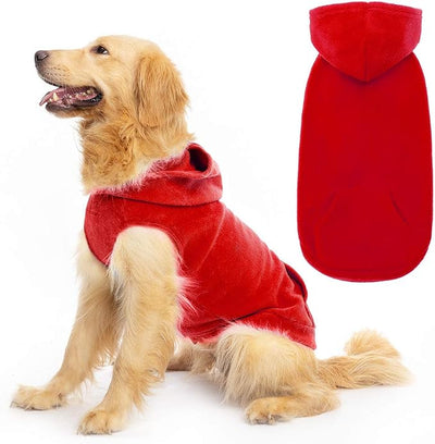 EXPAWLORER Dog Hoodie Fleece Sweater Vest, Hooded Dog Sweatshirt Fall Winter Pet Clothes with Leash Hole, Sleeveless Warm Cozy Puppy Clothing for Cat Small Medium Large Dogs Girl Boy, Red XL