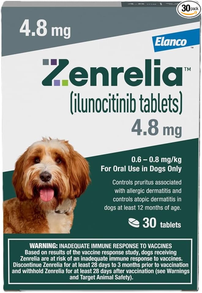 Zenrelia (ilunocitinib Tablets) | Once Daily Prescription Itch Relief for Dogs | 4.8 mg (30 Count)